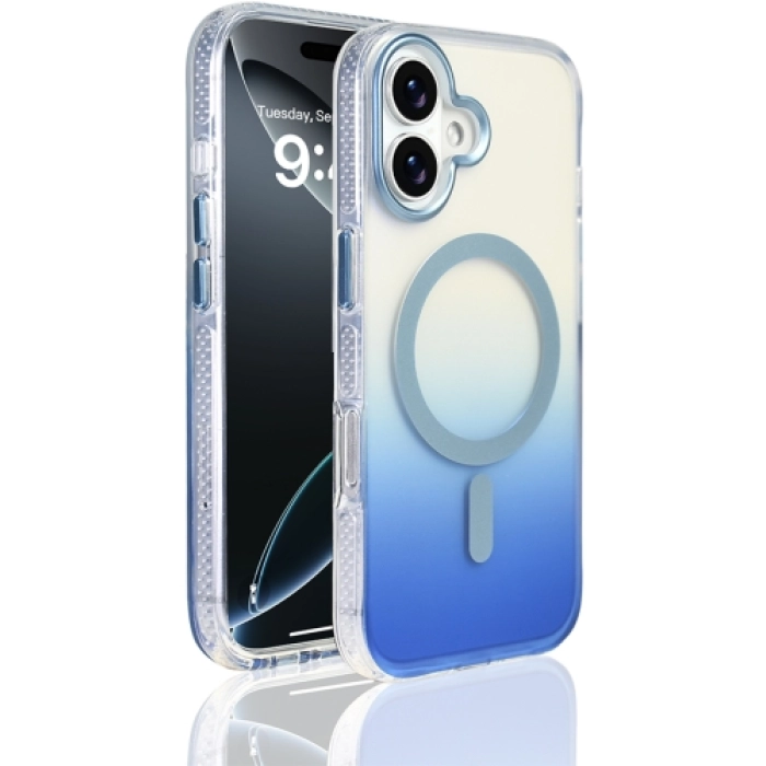 Apple iPhone 17 Kılıf M-safe Şarj Özellikli Transparan Renk Geçişli Zore Toros Kapak - Mavi