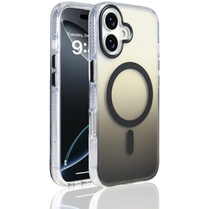 Apple iPhone 17 Kılıf M-safe Şarj Özellikli Transparan Renk Geçişli Zore Toros Kapak - Siyah