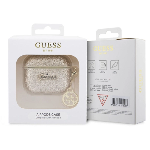 Apple Airpods 3. Nesil Kılıf GUESS Glitter 4G Charm Kapak - Siyah