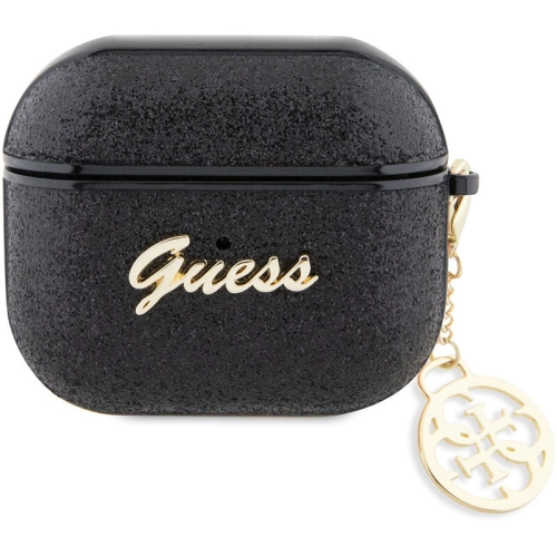 Apple Airpods 3. Nesil Kılıf GUESS Glitter 4G Charm Kapak - Siyah