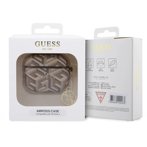 Apple Airpods 3. Nesil Kılıf Guess Orjinal Lisanslı G Cube Desenli 4G Süs Zincirli Kapak - Kahverengi