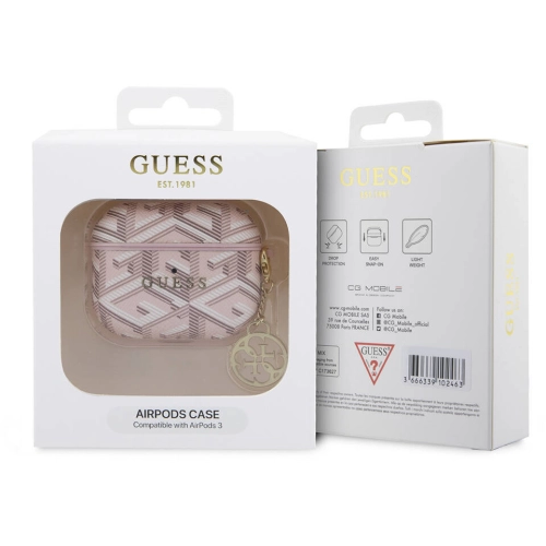 Apple Airpods 3. Nesil Kılıf Guess Orjinal Lisanslı G Cube Desenli 4G Süs Zincirli Kapak - Pembe