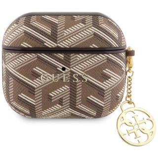 Apple Airpods 3. Nesil Kılıf Guess Orjinal Lisanslı G Cube Desenli 4G Süs Zincirli Kapak - Kahverengi