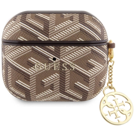 Apple Airpods 3. Nesil Kılıf Guess Orjinal Lisanslı G Cube Desenli 4G Süs Zincirli Kapak - Kahverengi