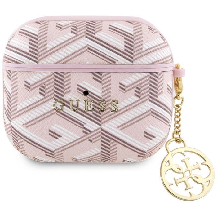 Apple Airpods 3. Nesil Kılıf Guess Orjinal Lisanslı G Cube Desenli 4G Süs Zincirli Kapak - Pembe