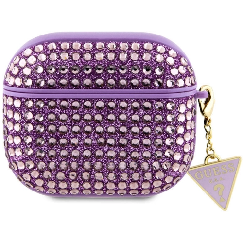 Apple Airpods 3. Nesil Kılıf Guess Orjinal Lisanslı Parıltılı Taş Kaplamalı Üçgen Logo Süs Zincirli Kapak - Haki