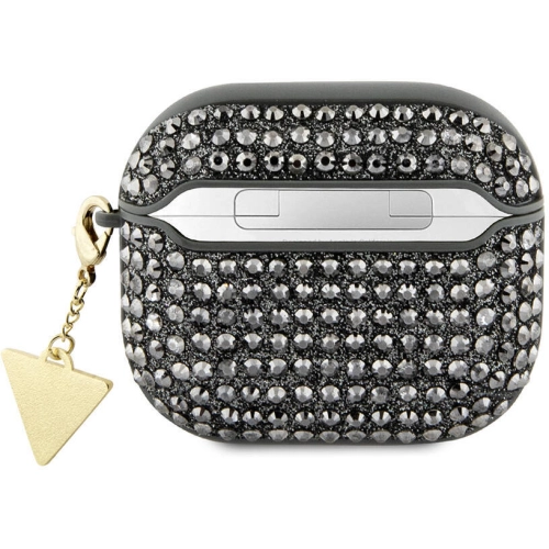 Apple Airpods 3. Nesil Kılıf Guess Orjinal Lisanslı Parıltılı Taş Kaplamalı Üçgen Logo Süs Zincirli Kapak - Haki