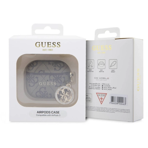 Apple Airpods 3.Nesil Kılıf Guess Orjinal Lisanslı PU Deri 4G Desenli 4G Charm Kapak - Kahverengi