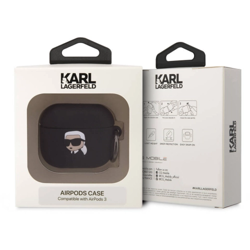 Apple Airpods 3. Nesil Kılıf Karl Lagerfeld Orjinal Lisanslı Karl 3D Silikon Kapak - Siyah