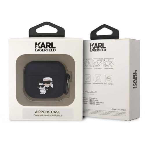 Apple Airpods 3. Nesil Kılıf Karl Lagerfeld Orjinal Lisanslı Karl & Choupette 3D Silikon Kapak - Siyah