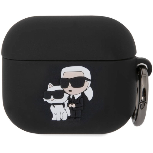 Apple Airpods 3. Nesil Kılıf Karl Lagerfeld Orjinal Lisanslı Karl & Choupette 3D Silikon Kapak - Siyah