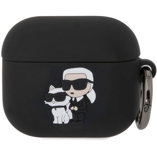 Apple Airpods 3. Nesil Kılıf Karl Lagerfeld Orjinal Lisanslı Karl & Choupette 3D Silikon Kapak - Siyah