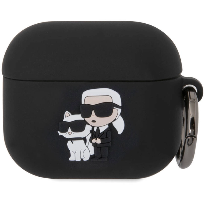 Apple Airpods 3. Nesil Kılıf Karl Lagerfeld Orjinal Lisanslı Karl & Choupette 3D Silikon Kapak - Siyah