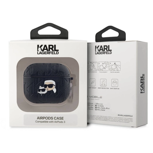 Apple Airpods 3. Nesil Kılıf Karl Lagerfeld Orjinal Lisanslı Monogram Silikon Kapak - Siyah