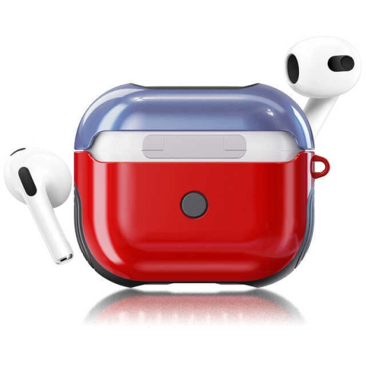 Apple Airpods 3. Nesil Kılıf Zore Shockproof Silikon - Kırmızı-Mavi