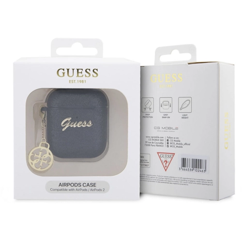 Apple Airpods Kılıf GUESS Glitter 4G Charm Kapak - Siyah