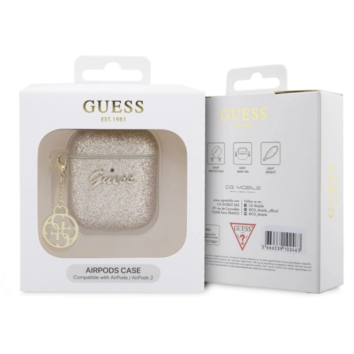 Apple Airpods Kılıf GUESS Glitter 4G Charm Kapak - Siyah