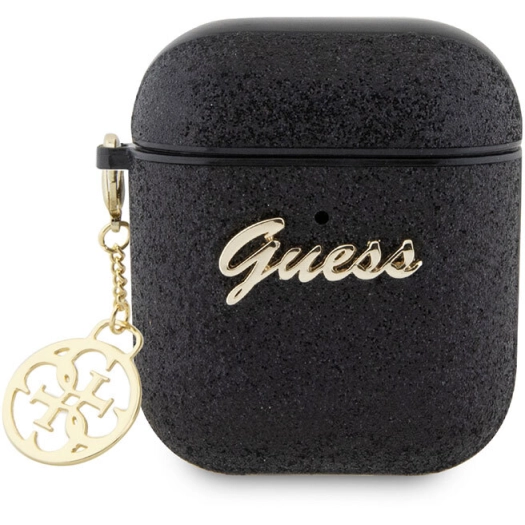 Apple Airpods Kılıf GUESS Glitter 4G Charm Kapak - Siyah