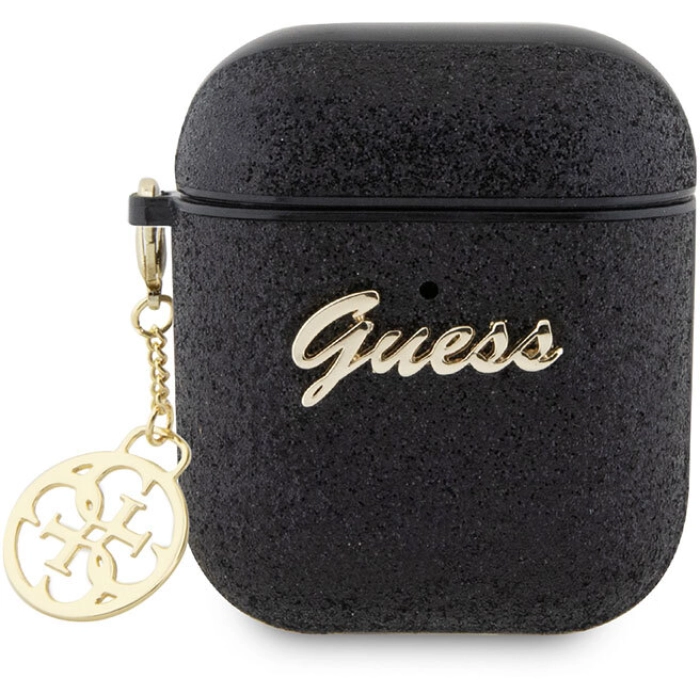 Apple Airpods Kılıf GUESS Glitter 4G Charm Kapak - Siyah