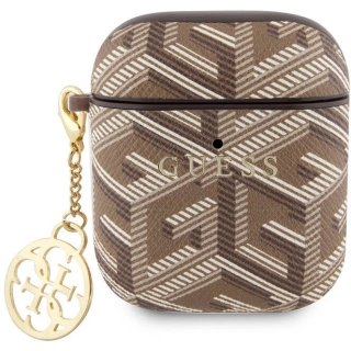 Apple Airpods Kılıf Guess Orjinal Lisanslı G Cube Desenli 4G Süs Zincirli Kapak - Kahverengi