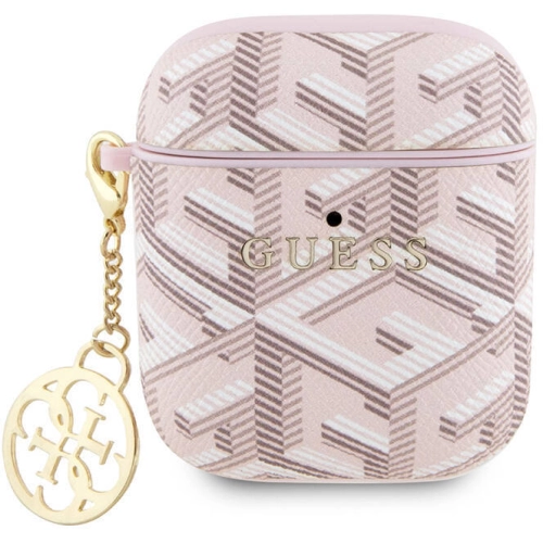 Apple Airpods Kılıf Guess Orjinal Lisanslı G Cube Desenli 4G Süs Zincirli Kapak - Pembe