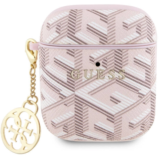 Apple Airpods Kılıf Guess Orjinal Lisanslı G Cube Desenli 4G Süs Zincirli Kapak - Pembe