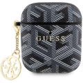Apple Airpods Kılıf Guess Orjinal Lisanslı G Cube Desenli 4G Süs Zincirli Kapak - Siyah