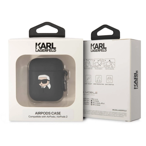 Apple Airpods Kılıf Karl Lagerfeld Orjinal Lisanslı Karl 3D Silikon Kapak - Siyah