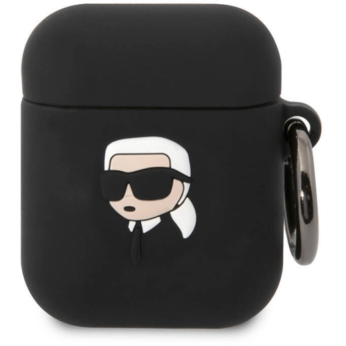Apple Airpods Kılıf Karl Lagerfeld Orjinal Lisanslı Karl 3D Silikon Kapak - Siyah