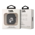 Apple Airpods Kılıf Karl Lagerfeld Orjinal Lisanslı Karl & Choupette 3D Silikon Kapak - Siyah