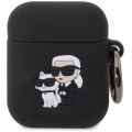 Apple Airpods Kılıf Karl Lagerfeld Orjinal Lisanslı Karl & Choupette 3D Silikon Kapak - Siyah