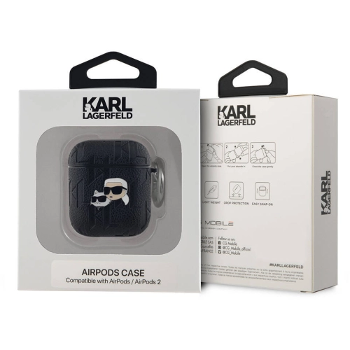 Apple Airpods Kılıf Karl Lagerfeld Orjinal Lisanslı Monogram Silikon Kapak - Siyah