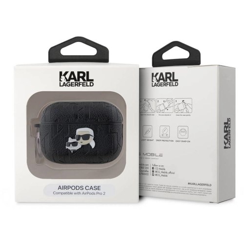 Apple Airpods Kılıf Karl Lagerfeld Orjinal Lisanslı Monogram Silikon Kapak - Siyah