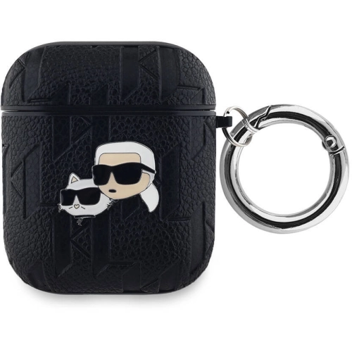 Apple Airpods Kılıf Karl Lagerfeld Orjinal Lisanslı Monogram Silikon Kapak - Siyah