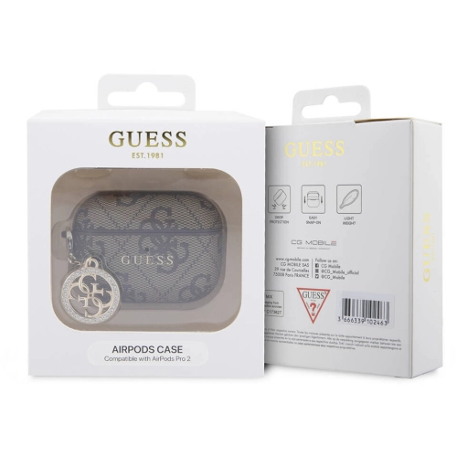 Apple Airpods Pro 2 Kılıf Guess Orjinal Lisanslı 4G Desenli Taşlı 4G Süs Zincirli Kapak - Pembe