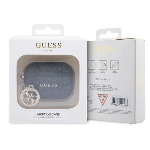 Apple Airpods Pro 2 Kılıf Guess Orjinal Lisanslı 4G Desenli Taşlı 4G Süs Zincirli Kapak - Pembe