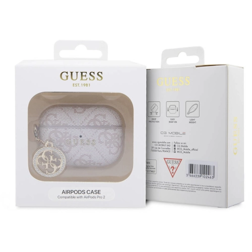 Apple Airpods Pro 2 Kılıf Guess Orjinal Lisanslı 4G Desenli Taşlı 4G Süs Zincirli Kapak - Siyah