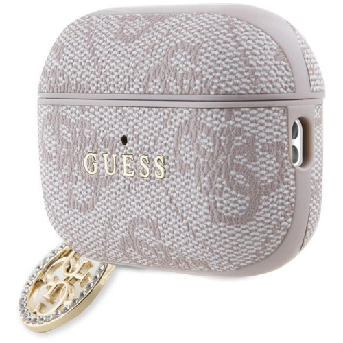 Apple Airpods Pro 2 Kılıf Guess Orjinal Lisanslı 4G Desenli Taşlı 4G Süs Zincirli Kapak - Kahverengi