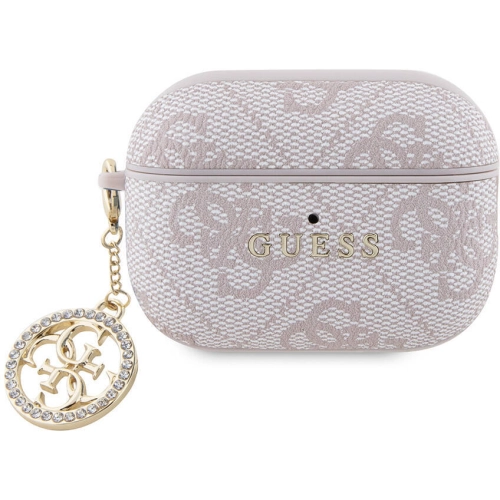 Apple Airpods Pro 2 Kılıf Guess Orjinal Lisanslı 4G Desenli Taşlı 4G Süs Zincirli Kapak - Pembe