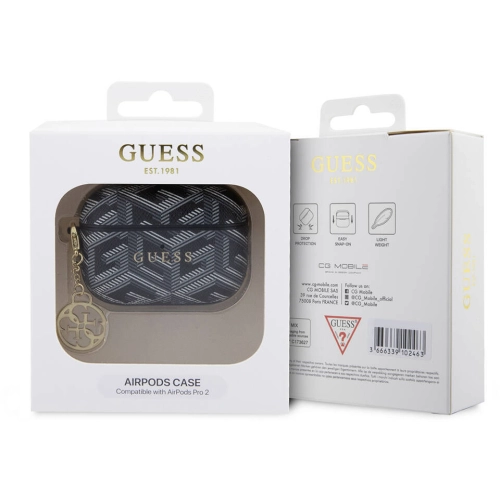 Apple Airpods Pro 2 Kılıf Guess Orjinal Lisanslı G Cube Desenli 4G Süs Zincirli Kapak - Siyah