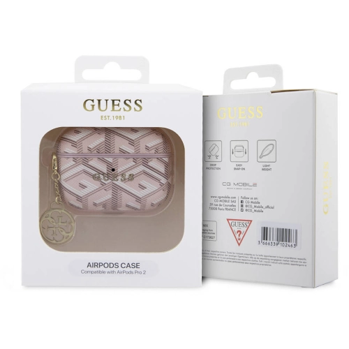 Apple Airpods Pro 2 Kılıf Guess Orjinal Lisanslı G Cube Desenli 4G Süs Zincirli Kapak - Pembe