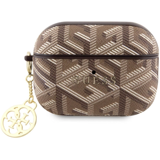 Apple Airpods Pro 2 Kılıf Guess Orjinal Lisanslı G Cube Desenli 4G Süs Zincirli Kapak - Kahverengi
