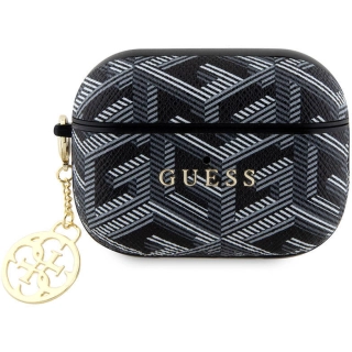 Apple Airpods Pro 2 Kılıf Guess Orjinal Lisanslı G Cube Desenli 4G Süs Zincirli Kapak - Siyah
