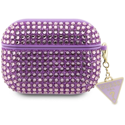 Apple Airpods Pro 2 Kılıf Guess Orjinal Lisanslı Parıltılı Taş Kaplamalı Üçgen Logo Süs Zincirli Kapak - Haki