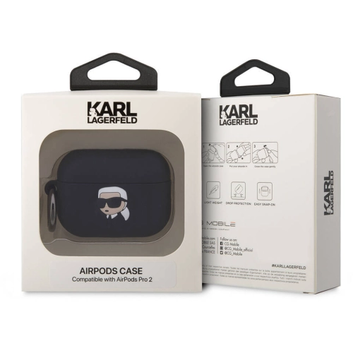 Apple Airpods Pro 2 Kılıf Karl Lagerfeld Orjinal Lisanslı Karl 3D Silikon Kapak - Siyah