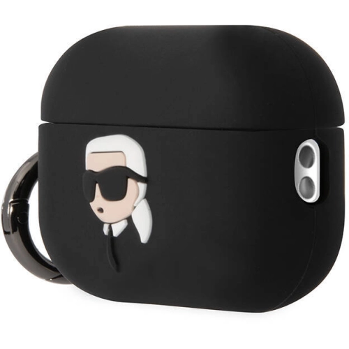 Apple Airpods Pro 2 Kılıf Karl Lagerfeld Orjinal Lisanslı Karl 3D Silikon Kapak - Siyah