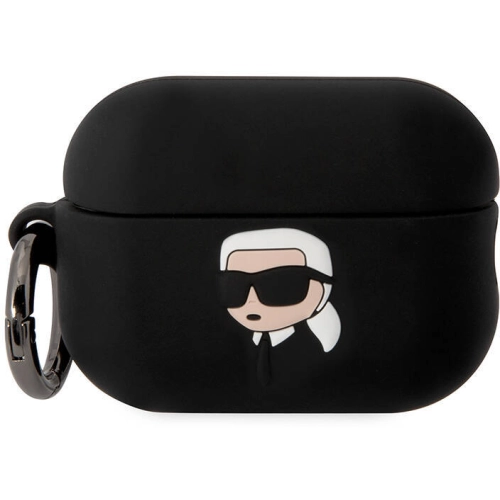 Apple Airpods Pro 2 Kılıf Karl Lagerfeld Orjinal Lisanslı Karl 3D Silikon Kapak - Siyah