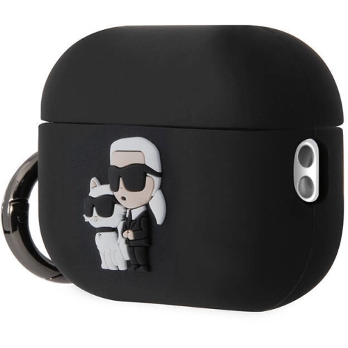 Apple Airpods Pro 2 Kılıf Karl Lagerfeld Orjinal Lisanslı Karl & Choupette 3D Silikon Kapak - Siyah