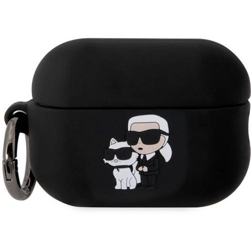 Apple Airpods Pro 2 Kılıf Karl Lagerfeld Orjinal Lisanslı Karl & Choupette 3D Silikon Kapak - Siyah