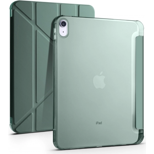 Apple iPad 10.9 2022 (10. Nesil) Tablet Kılıfı Standlı Tri Folding Kalemlikli Silikon Smart Cover - Koyu Yeşil